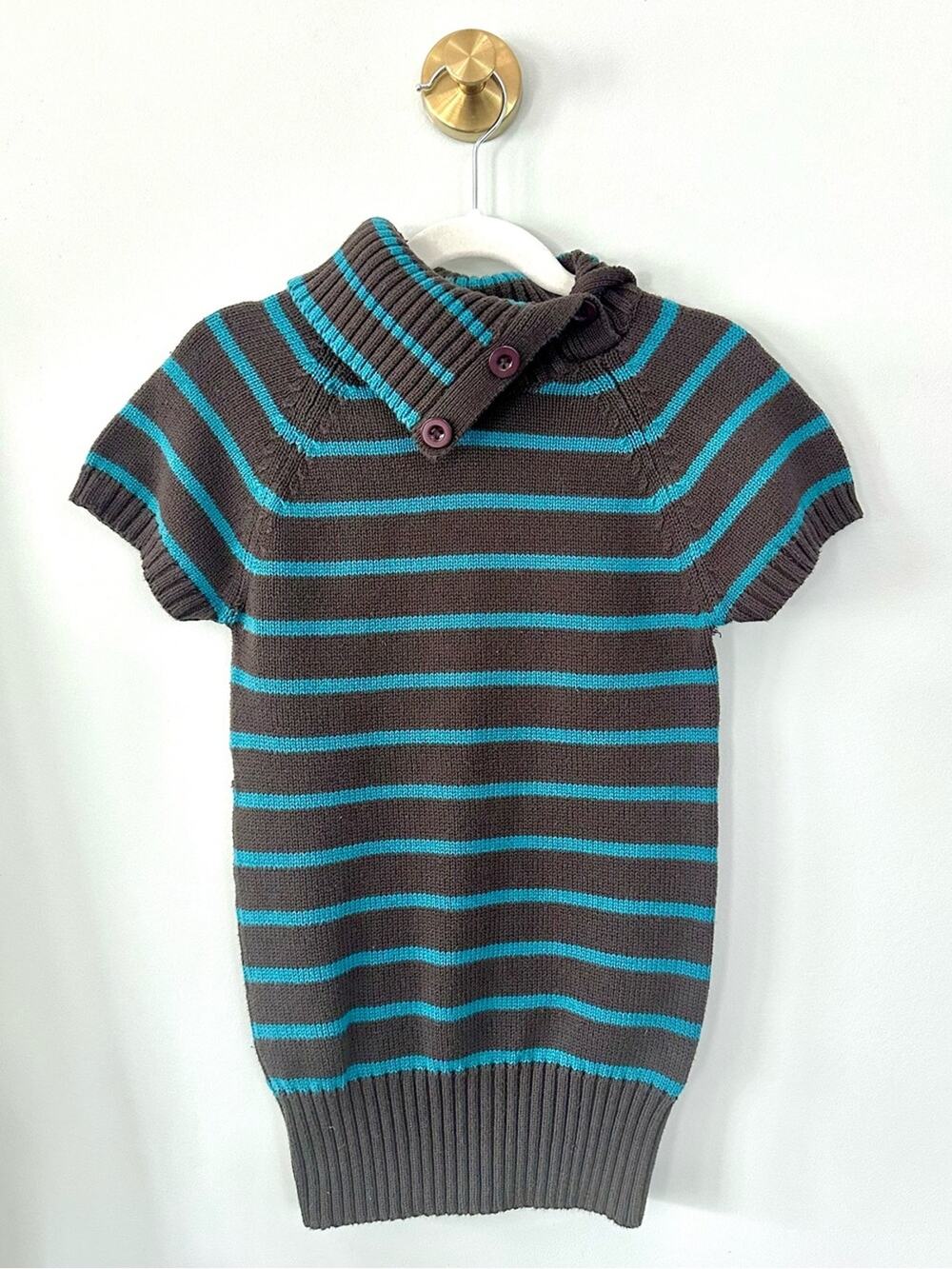 Mills Kids Girls M Striped Knit Sweater Dress Tunic Cowl Neck Blue Gray